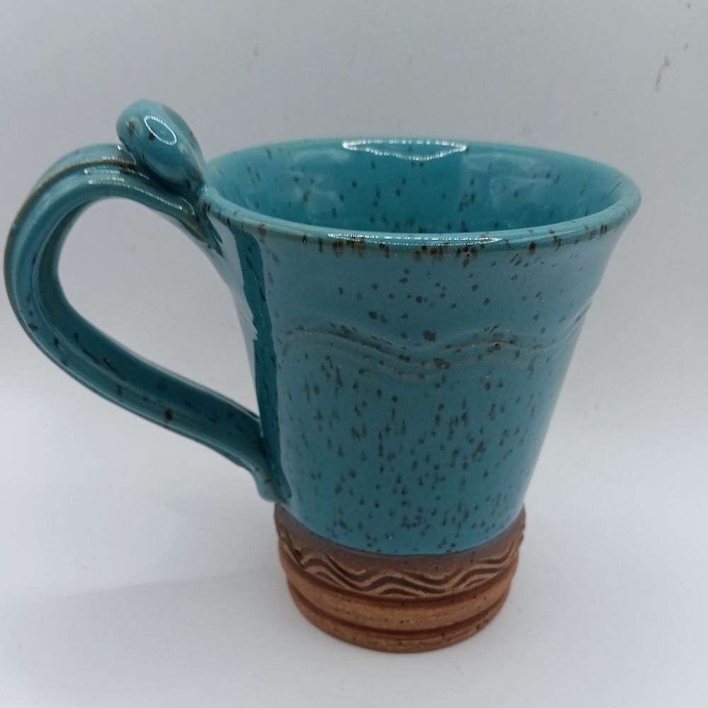 Art Pottery Teal Speckled Ceramic Coffee Tea Mug Signed